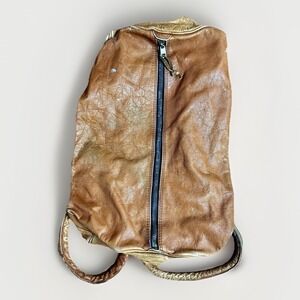 Vintage 1950s Leather Backpack Travel Bag C&C Zipper Motorcycle Tool Distress